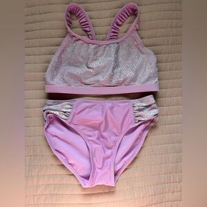 Cat & Jack Pink and Silver Kids Swimsuit Set size L
